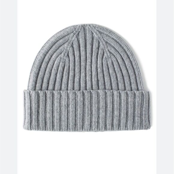 Mackie Wallace Gray Ribbed Knit Cashmere Cuffed Beanie Hat NWT $145 - Picture 1 of 5